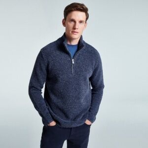 M&S Lambswool Heathered Navy 1/4 Zip Sweater Medium